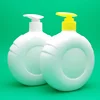Flat shape HDPE shampoo bottle white color plastic hand soap bath gel bottle with dispenser pump
