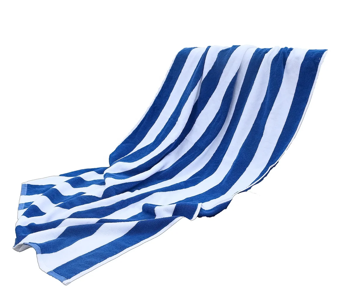 yalan 高品质蓝色和白色条纹定制棉沙滩巾