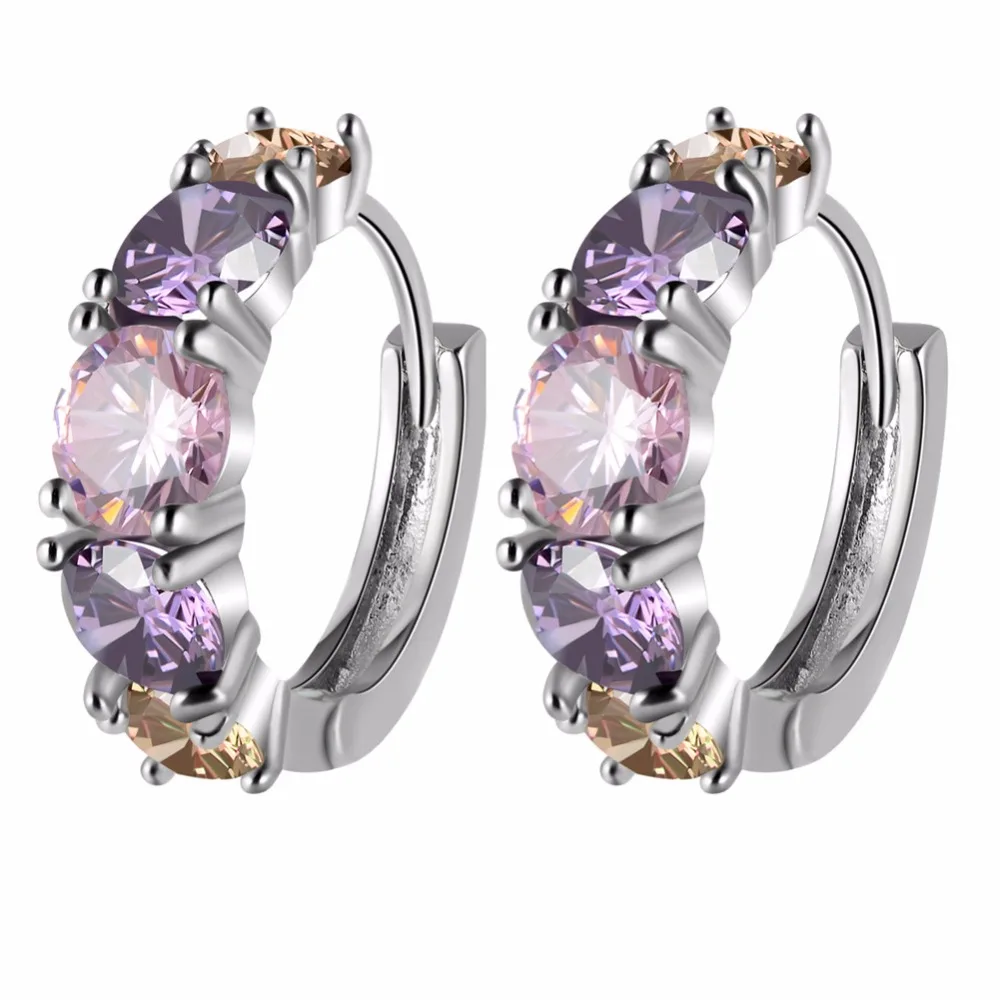 

Popular New Design White Gold Plated Purple Crystal Zircon Wedding Earrings Gemstone Amethyst Hoop Earrings, Purple hoop earrings