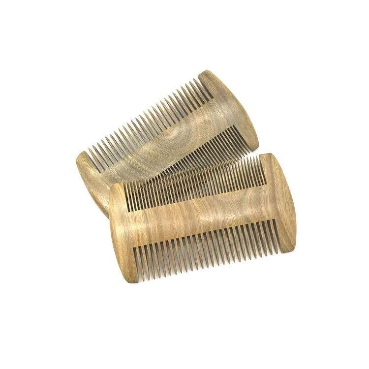 

No static double sided wooden Green sandalwood beard comb wholesale, Natural color