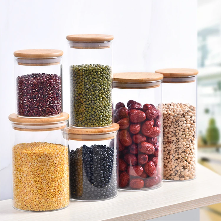 

Transparent heat-resitant mini glass jar with wood/bamboo lid, High transparency