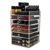 wholesale diamond knobs large clear lipstick display case,transparent 6 drawers acrylic makeup organizer cube for vanity tables