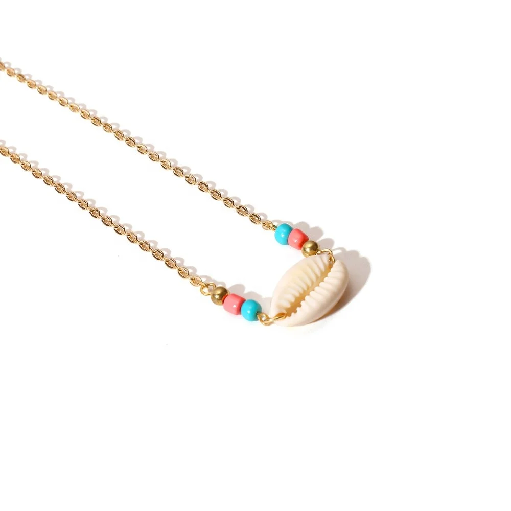 

2019 Wholesale Bohemian Vintage Shell Choker Necklace Gold Plated Sead Beaded Statement Simple Necklace For Women Girl