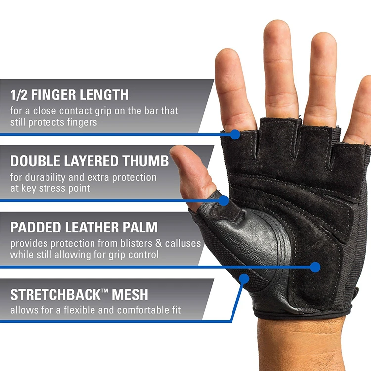 Women's Gym Gloves Power Fingerless Gloves With Stretch Back Mesh And Leather Palm Weightlifting Gloves