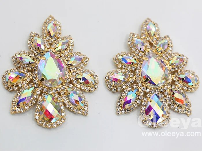 New Arrival Flatback Crystal Appliques 15*5cm Crystal Sew On Rhinestone Appliques For Readymade