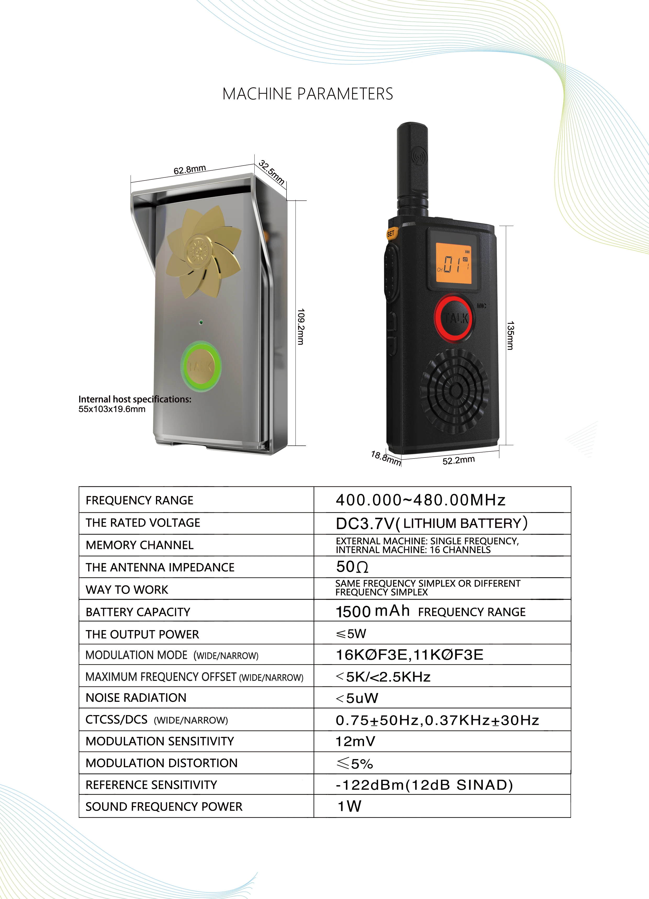CRONY T-368 Doorbell Walkie Talkie Two Way Radio Professional FM Transceiver with Loudly Doorbell Doorphone