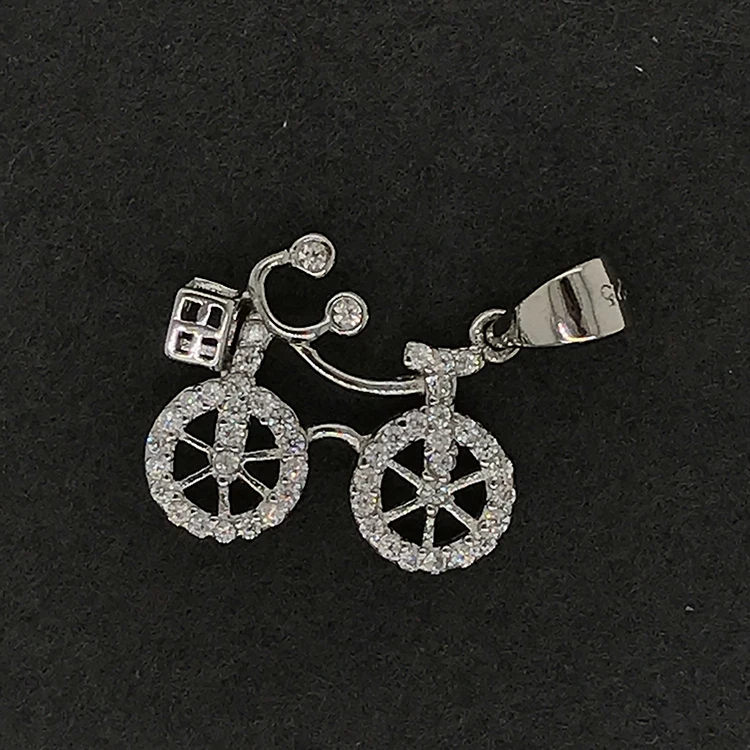 Bike Pendant With Zircon, Nice Quality Bike Charm Silver Jewelry, Shiny Cz Silver Bicycle Pendant Necklace