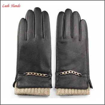 ladies leather gloves with knitted cuff