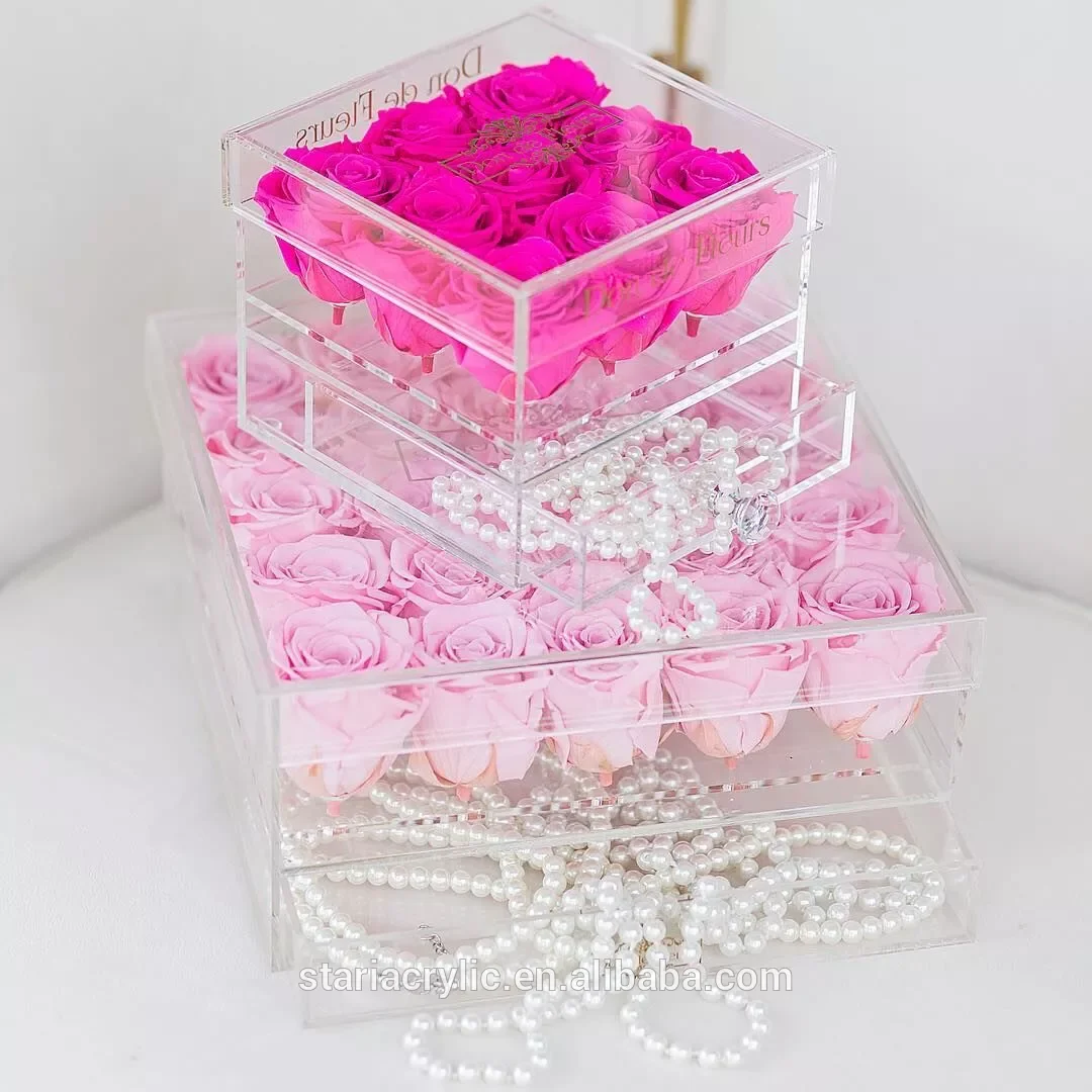 New Clear Acrylic Flower Box Mini Single Rose Flowers Box Valentine's