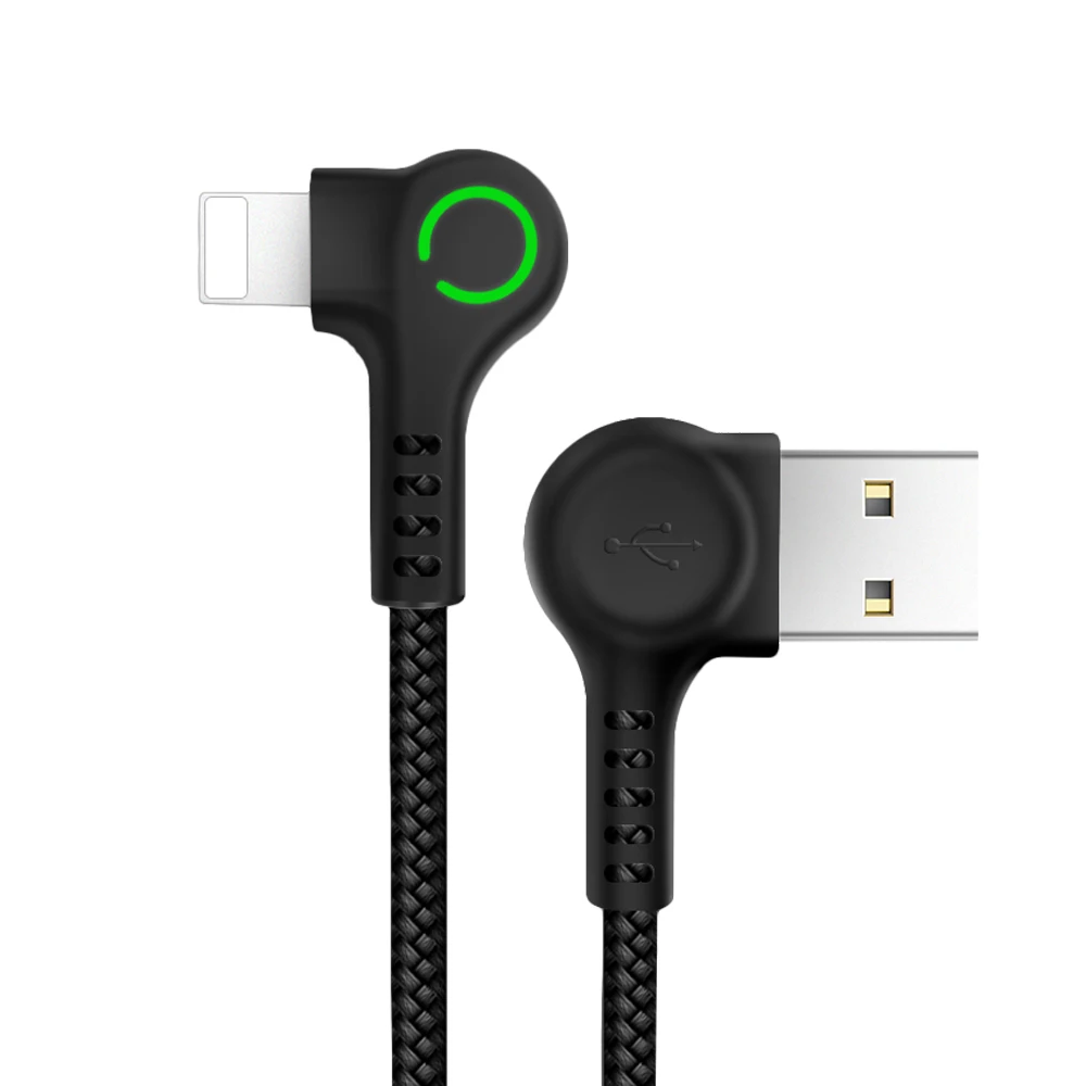 

WHOLESALE FREE SHIPPING 90 degree usb charging cable for iphone game cable, Black