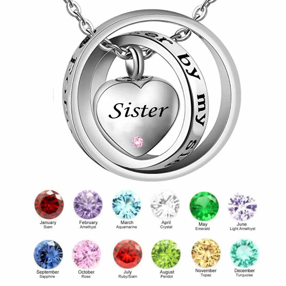 

No longer by my side,forever in my heart carved locket cremation Urn necklace for Sister birthstone pendant, Picture