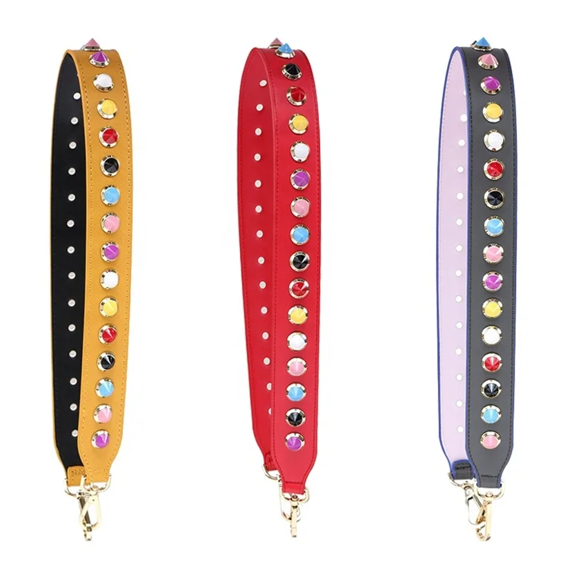 

MeeTee B-S021 Three-dimensional Round Rivets Handbag Accessories Widen Leather Shoulder Strap, 10 colors