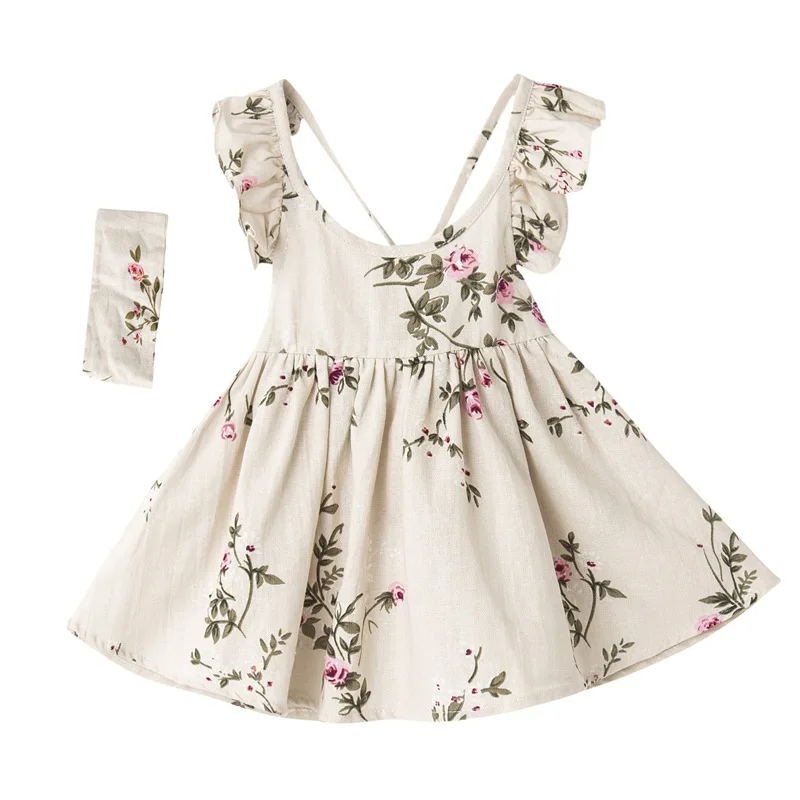 

2021children clothes summer toddler kids party dress casual baby little girl sleeveless floral sundress princess dress, Picture shows