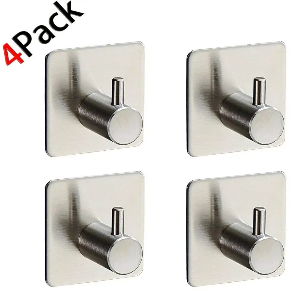 

SUS304 Brushed Nickel Towel/Robe Hook Self Adhesive Wall hooks For Kitchen Bathroom 4pcs/pack