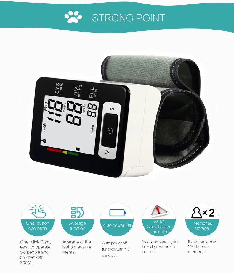 
Wholesale FDA Approved Portable Wrist Type Digital Automatic Blood Pressure Monitor 