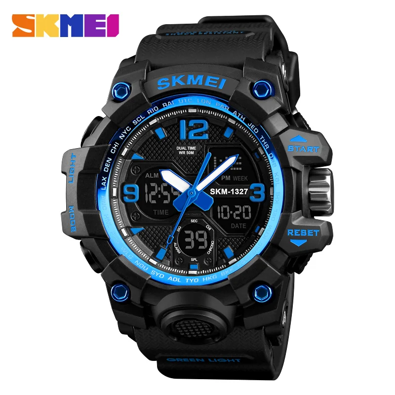 SKMEI 1327 Casual Watch Men Outdoor Sports Watch 2 Time display Chronograph 50M Waterproof Watches Fashion Relogio Masculino