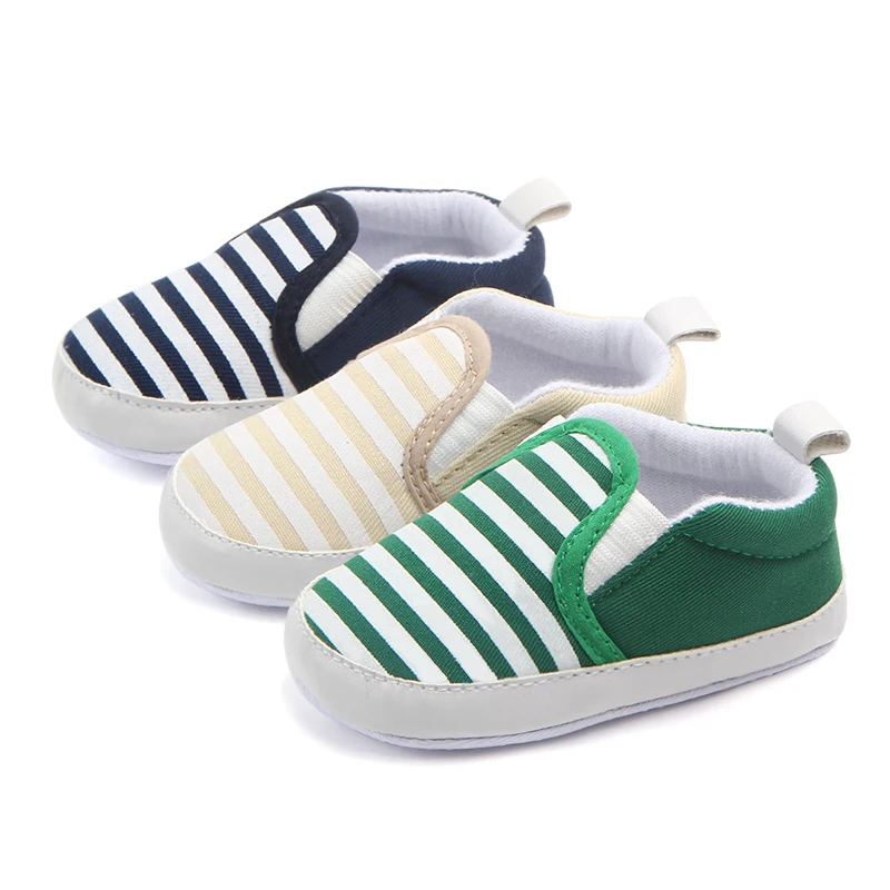

Cheap Hot Baby Boys Stripe Canvas First Walkers Baby Moccasins Soft Bottom Bebe Anti-slip Walking Shoes, Blue/green/brown