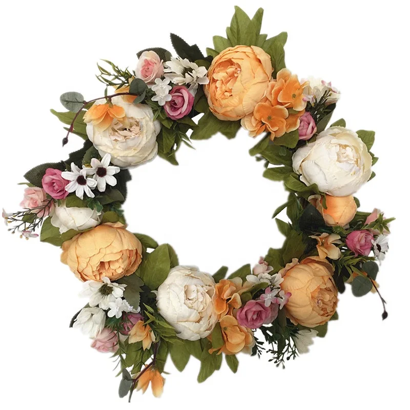 

Large Rustic Farmhouse Decorative Artificial Peony Flower Wreath Faux Floral Wreath for Front Door Autumn home door decoration