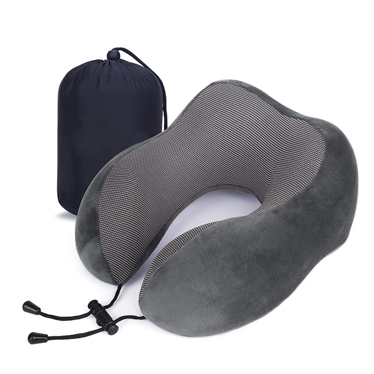 

Gray Color Washable High Support Airplane Neck Rest Travel Pillow With Carry Bag