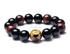 Black Bead Bracelet, Men's Tiger Eye Stone Bracelet Dragon King Pattern Bead