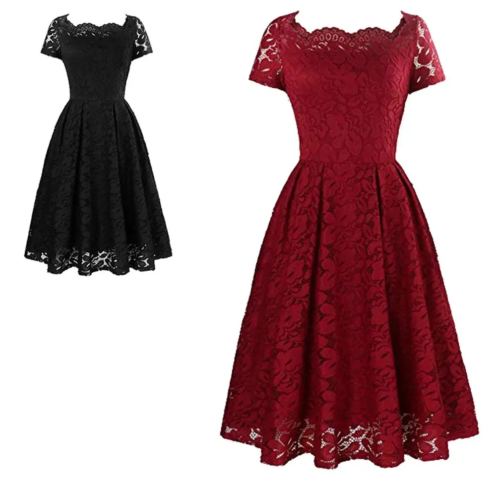 

Yanlu Brand Elegant Vintage Floral High Quality Short Sleeve Lace Bridesmaid Dress