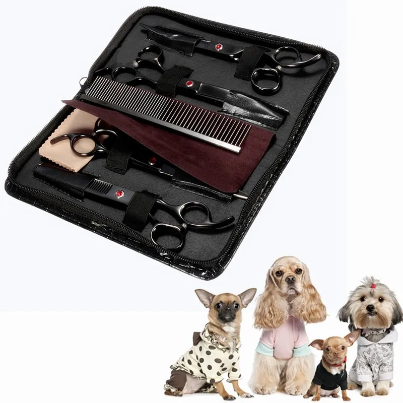 Best Price Good Quality One Set Black Steel Professional Pet Scissors Kit Sharp Edge <font><b>Dog</b></font> Cat 4pcs Grooming With Storage Bag Best Price Good Quality One Set Black Steel Professional Pet Scissors Kit Sharp Edge <font><b>Dog</b></font> Cat 4pcs Grooming With Storage Bag