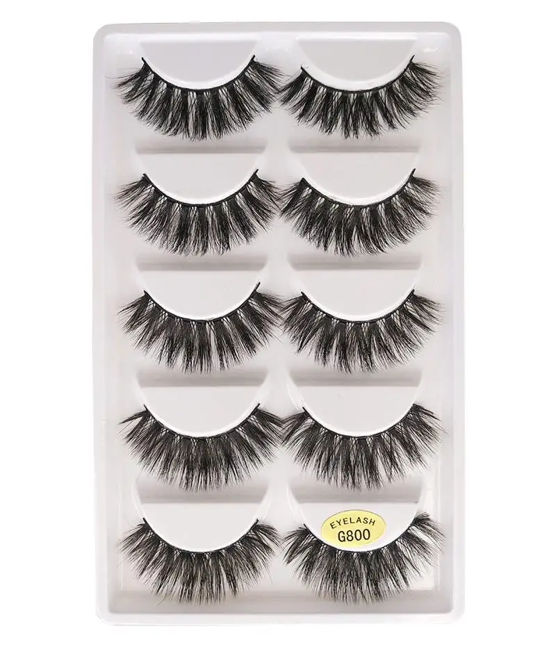 

3D Mink Eyelashes 5 pairs Handmade Nature Long Fake Eye Lashes Makeup Thick Crisscross Full Strip Lashes False Eyelashes G800, Operational