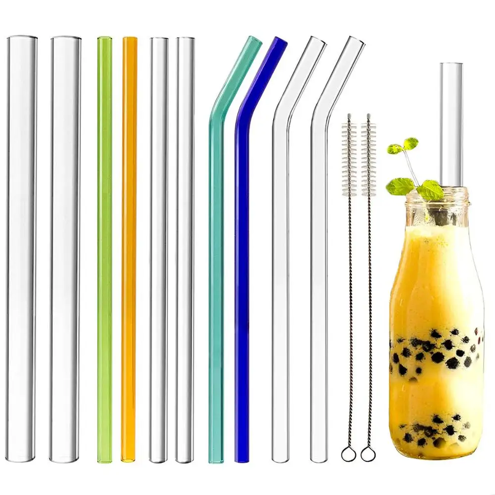 

8mm Borosilicate Clear Colorful Pyrex Borosilicate Glass Straw Reusable Eco Friendly Bent Glass Straw