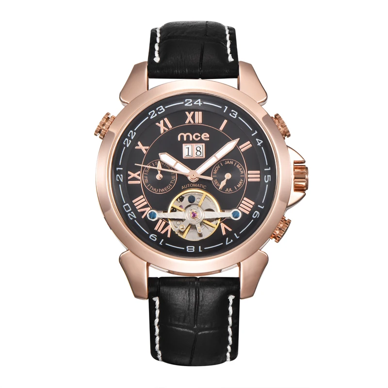 

Mce factory direct fashion brown leather watches men luxury brand automatic, 4-color