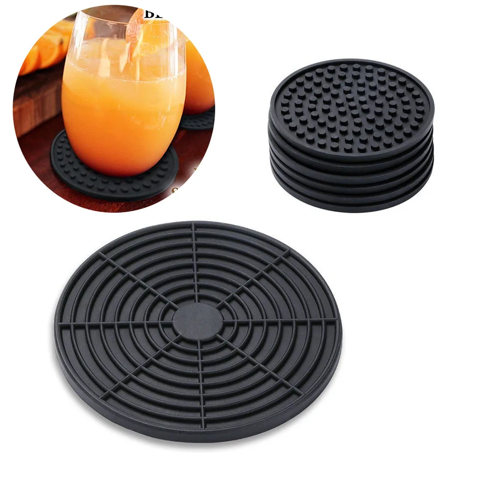 

Packs of 6 Silicone Drink Coasters with Holder Silicone Coasters for Drinks, Black or customized