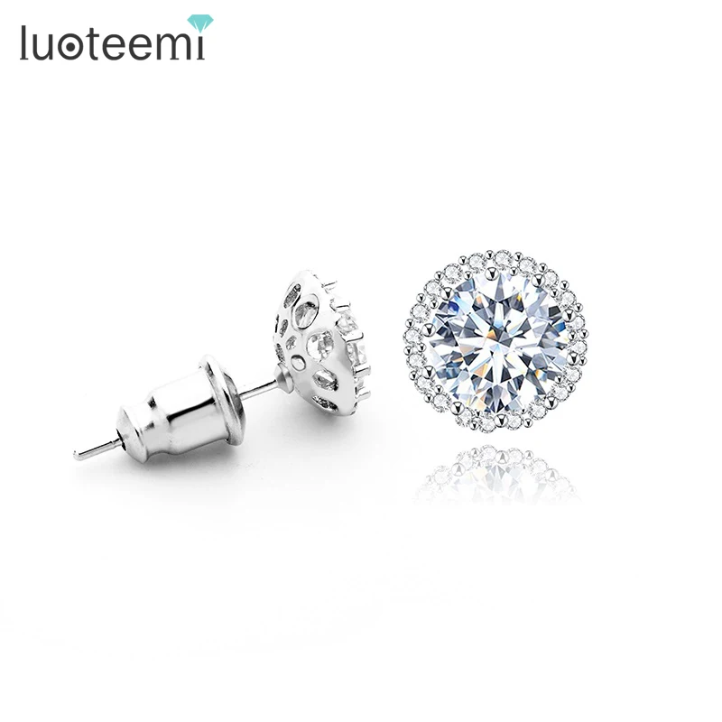 LUOTEEMI Wholesale Cheap New Party Jewelry White Gold Plated Luxury Unique Brand Design Gift Cubic Zirconia Stud Earrings