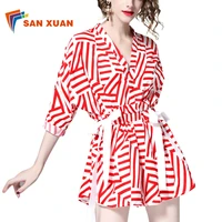 

Wholesale sweet casual summer newest design high waist v neck short sleeve lace-up wide-legged short women sexy jumpsuits