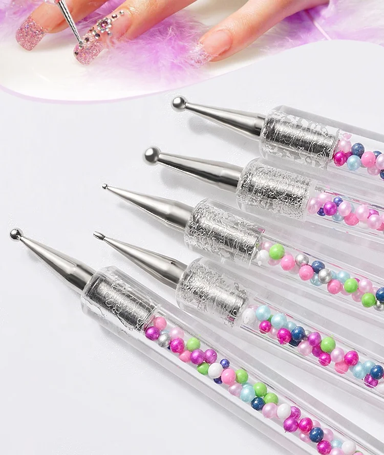 

5Pcs Set UV Gel Painting Drawing Nail Art Dotting Pen Acrylic Caviar 2 Way Brush Pen, Colorful