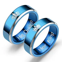 

Royal blue luxury Titanium steel diamond rings wholesale Couple rings her king his queen rings for men 6-13#