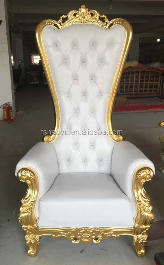 Hotel Furniture Gold Frame Wood King Queen Throne Chair Red Velvet King