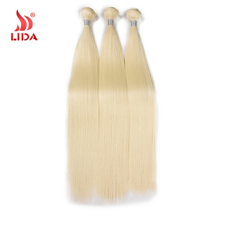 
Lida Synthetic Hair 3 Extension with free closure Yaki Silk Straight 100% kanekalon fiber 613# color Hair Bundle weft weave 