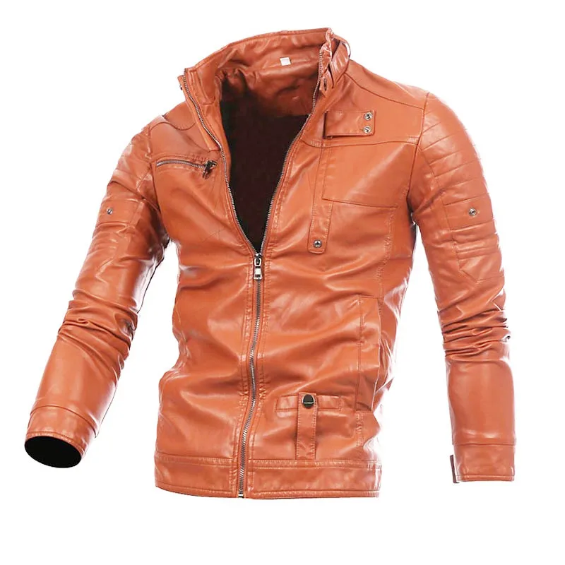 Very Cheap Zipper Button Collar Men coat Motorcycle Leather Jacket