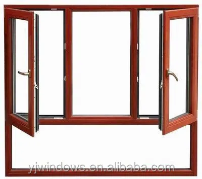Wooden Soundproof Aluminum Golden Oak Color Casement For Dubai Curtain Window
