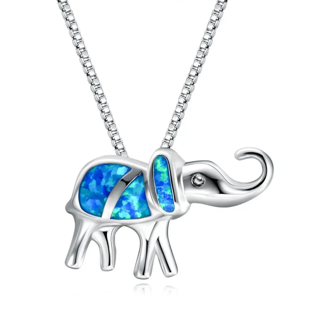 

S925 sterling silver girl necklace blue opal elephant pendant factory direct sales Couple gift, Picture