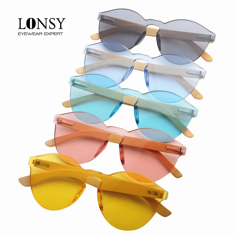 

Wholesale colorful one piece lens wooden laser engraved logo bamboo sunglasses LS5037-C4