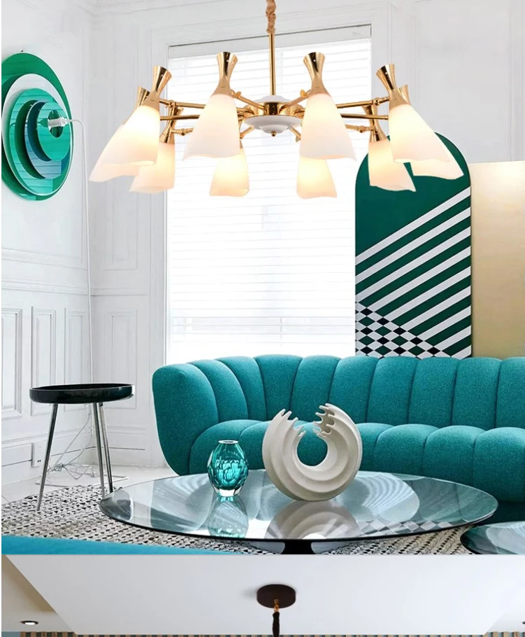 Nordic post-modern living room chandelier restaurant bedroom clothing store hotel villa high-end simple fashion glass chandelier