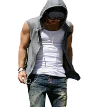 New 2016 Fashion Men Casual Slim Fit Basic Hooded Jacket Sleeveless Vest Waistcoat Zipper Hoodies Sports Sweatshirt 2 Colors