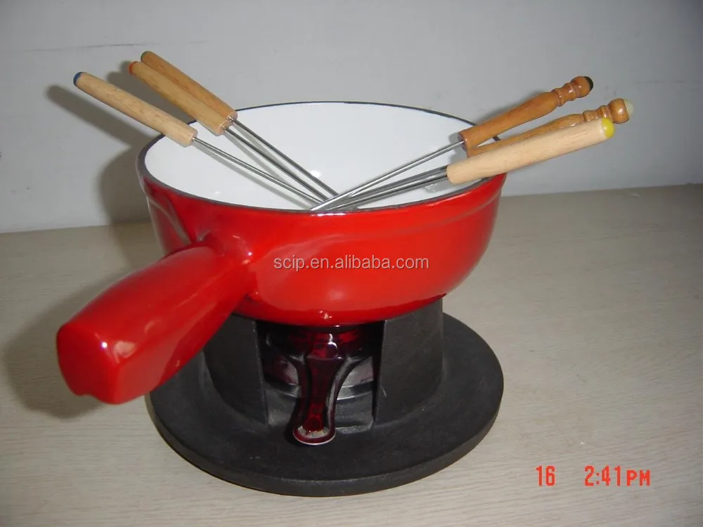 Penjualan panas besi cor keju pot set besi cor fondue set 