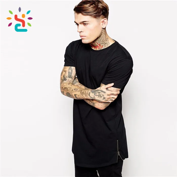 

Wholesale men black t shirt Leisure side zip clothes china imports t-shirt black plain longline tees