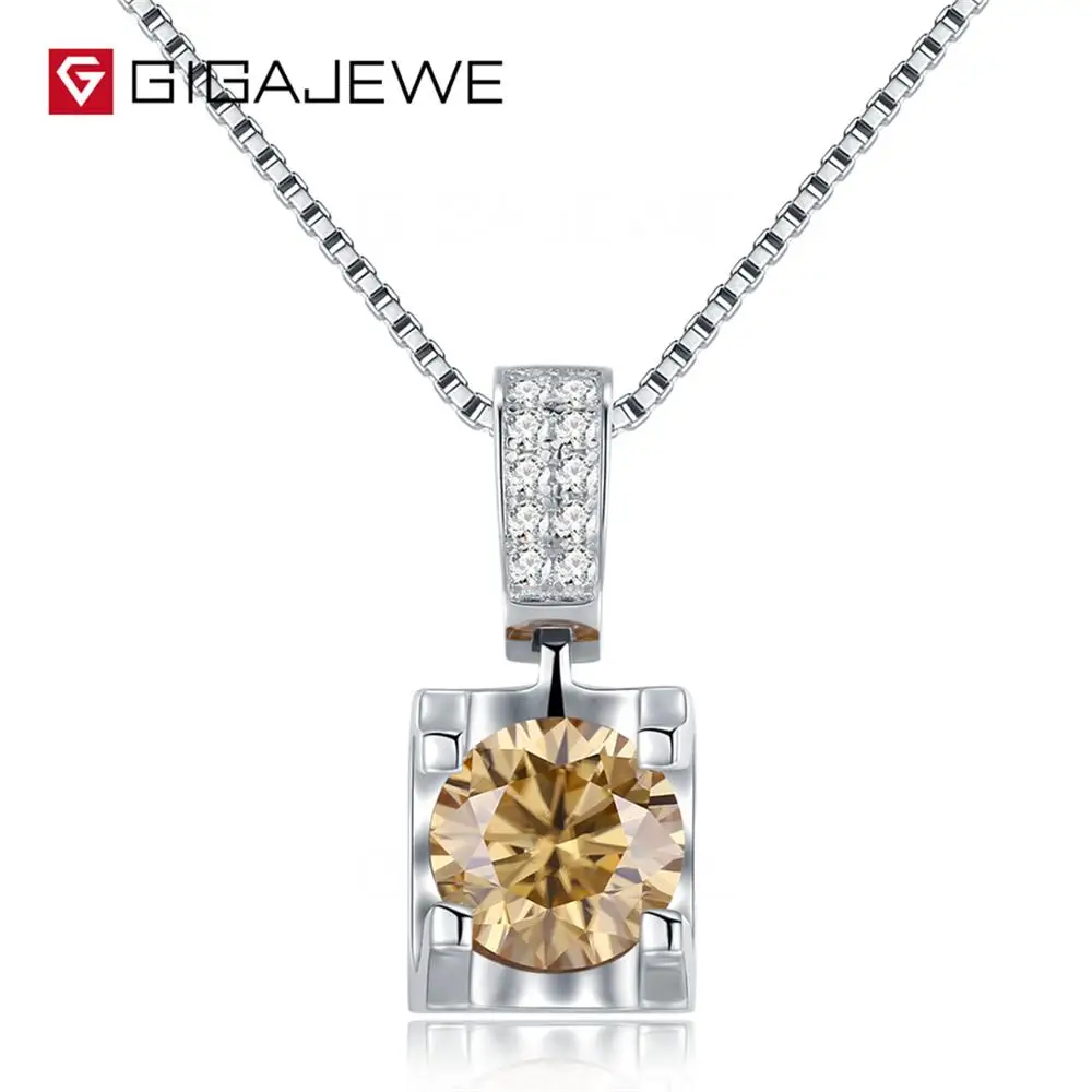 

0.8ct Round cut Yellow color moissanite 925 silver necklace for women jewelry,Engagement necklace custom made 14K/18K Gold