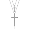 43469 xuping double layers stainless steel cross pendant chain necklace, white gold cross necklaces for men