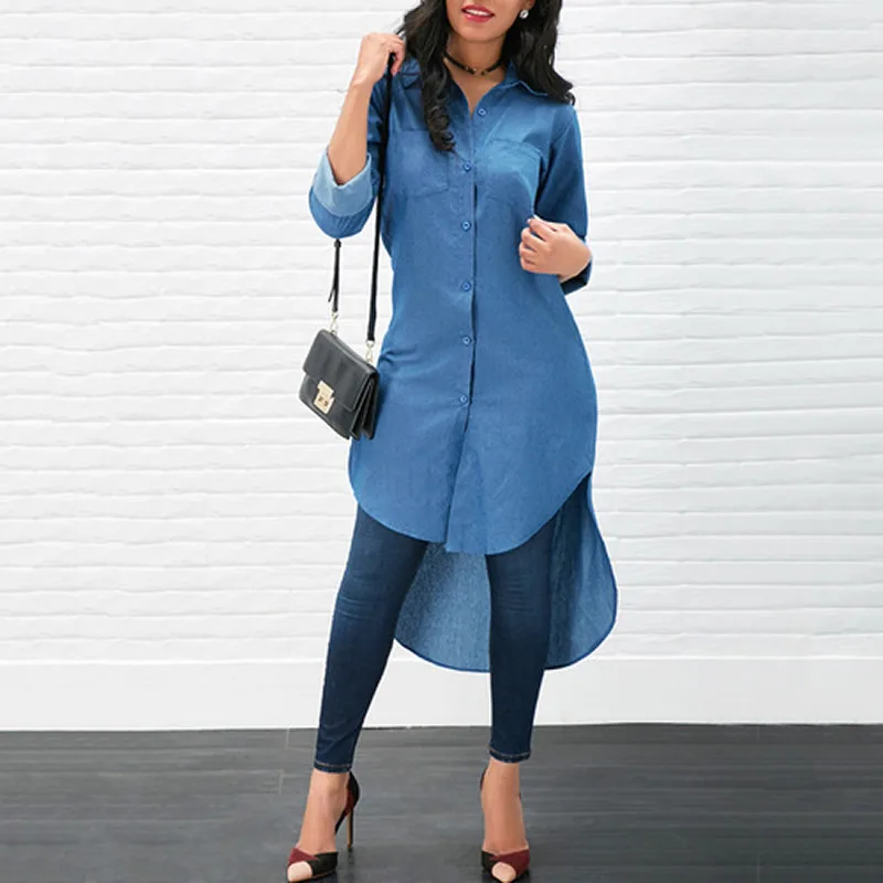 Fashion Ladies Dresses Long Sleeve Unique Design Short Front Long Back Denim One Piece Dress Buy Denim Dress Ladies Denim Dress Short Front Long Back Denim Dress Product On Alibaba Com