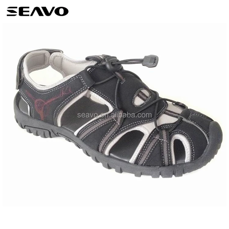
SEAVO black pu upper men summer hiking sandals 