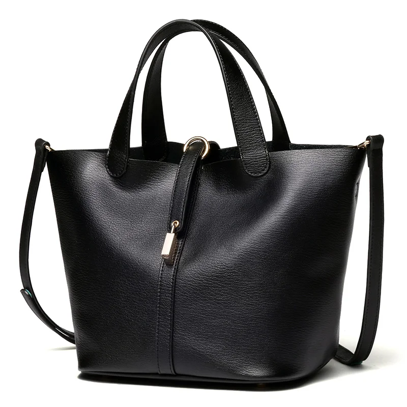 factory Popular ladies bucket bag design women genuine leather tote handbag