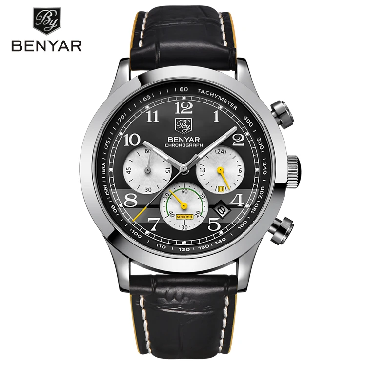 

BENYAR BY 5107 2019 New Luxury Brand Men Sports Chronograph Watches Leather Quartz Military Wrist watch Male Waterproof Clock